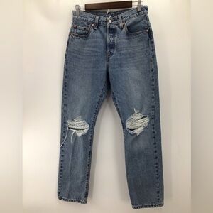 Levi's 501 Woman’s Straight Leg Blue Ripped Jeans